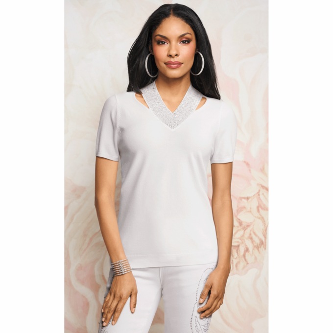 Salenna Sparkle Short Sleeve Sweater, , large