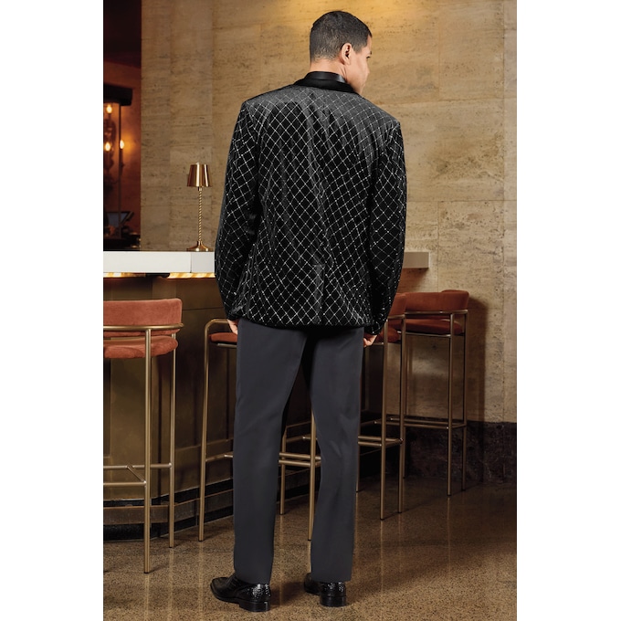  LaJuan Men&rsquo;s Diamond-Pattern Velvet Dress Jacket with Satin Trim, , large