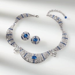 Blue Crystal Vintage-Style Necklace &amp; Earring Set, , large