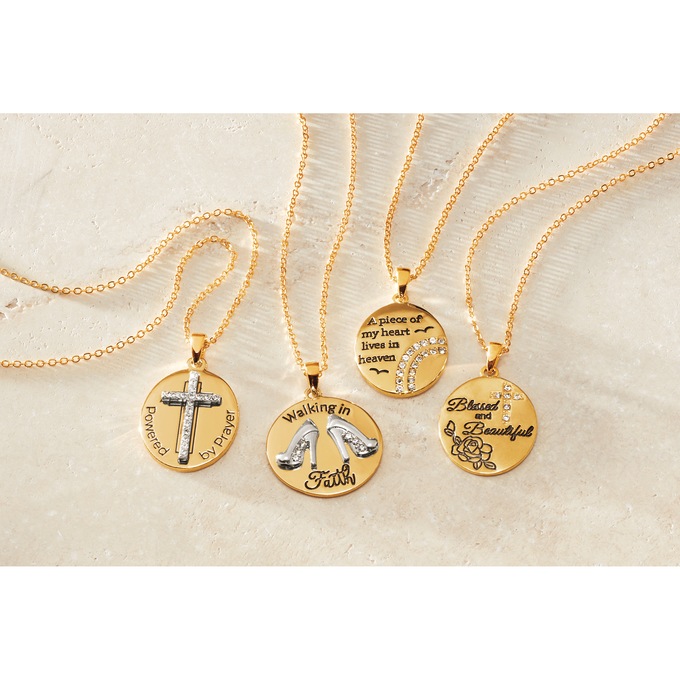 Goldtone Faith Round Pendant, , large