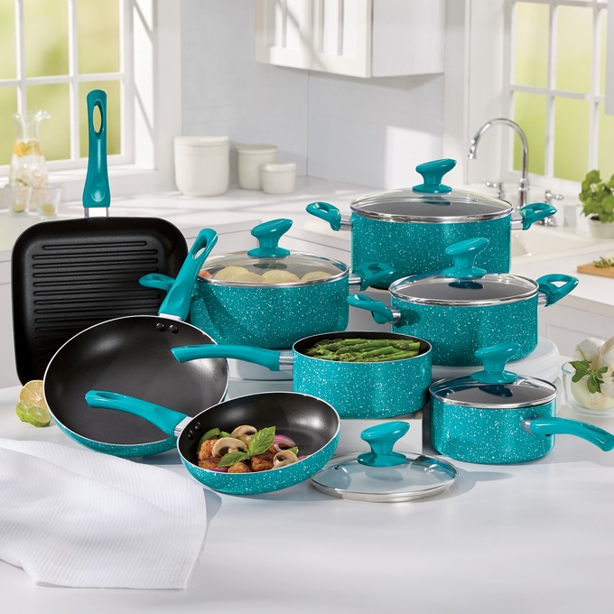 BELLA Nonstick Cookware Set with Glass Lids - Aluminum Bakeware