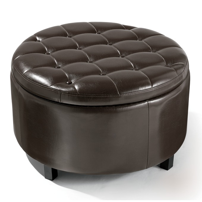 Hudson Round Storage Ottoman, Espresso, large