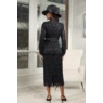 Larissa Lace-Over-Satin Midi Skirt Suit with Wrap Top and Bow Belt, , large