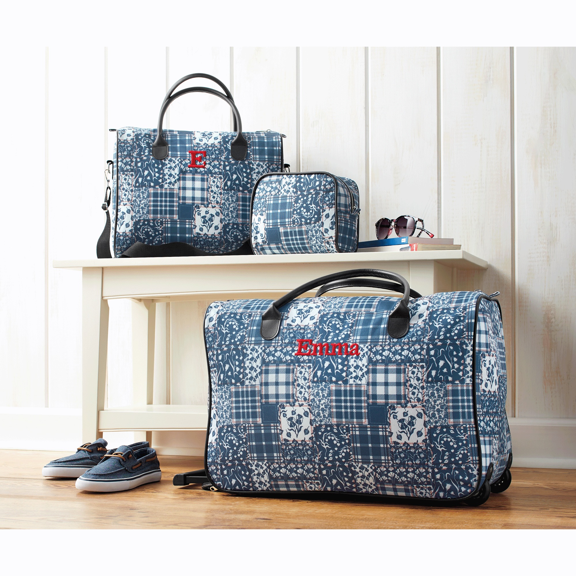 3-Piece Personalized Weekender Luggage Set, Navy Patch, large