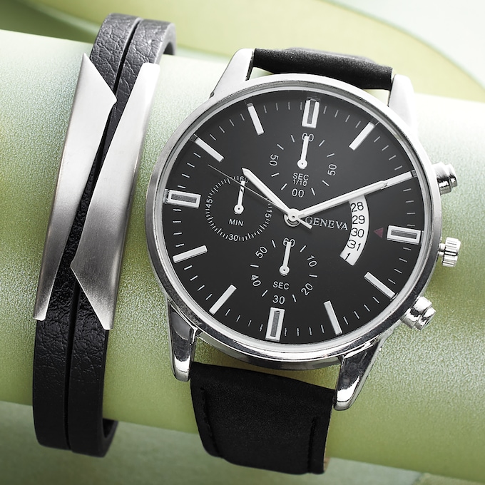 Men's Strap Watch & Bracelet Set, , large