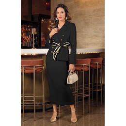 Perfect Suit with Belt, Stretch Double-Breasted Jacket and Straight Skirt, , large