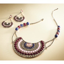 Color Beaded Vintage Necklace and Earring Set, , large