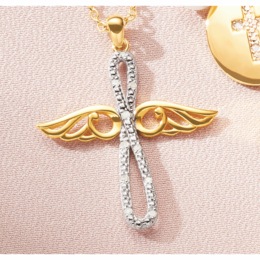 Diamond-Accented Cross/Wings Pendant, , large