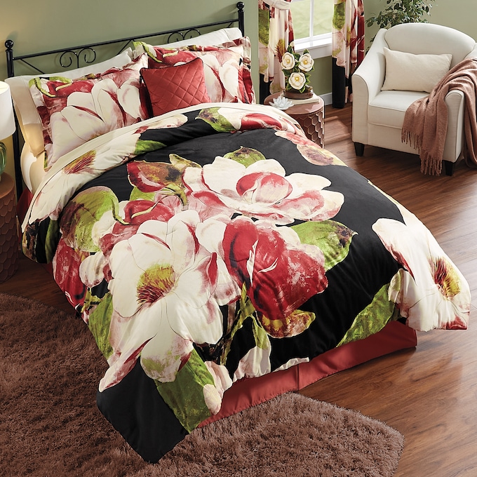 Magnolia Velvet Comforter Set, Accent Pillow and Window Treatments, , large