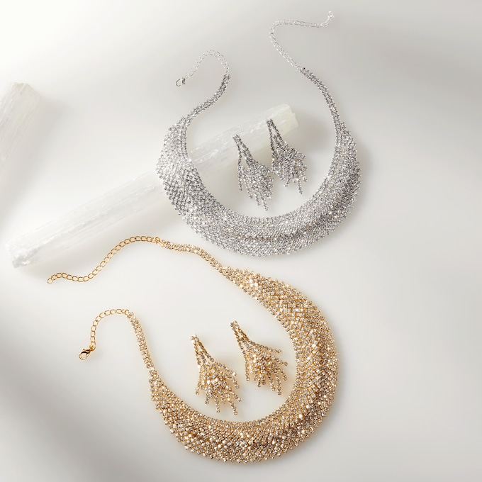 Crystal Layered Necklace & Earring Set, , large