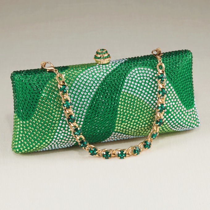 Swirl Rhinestone Clutch Bag, Green, large
