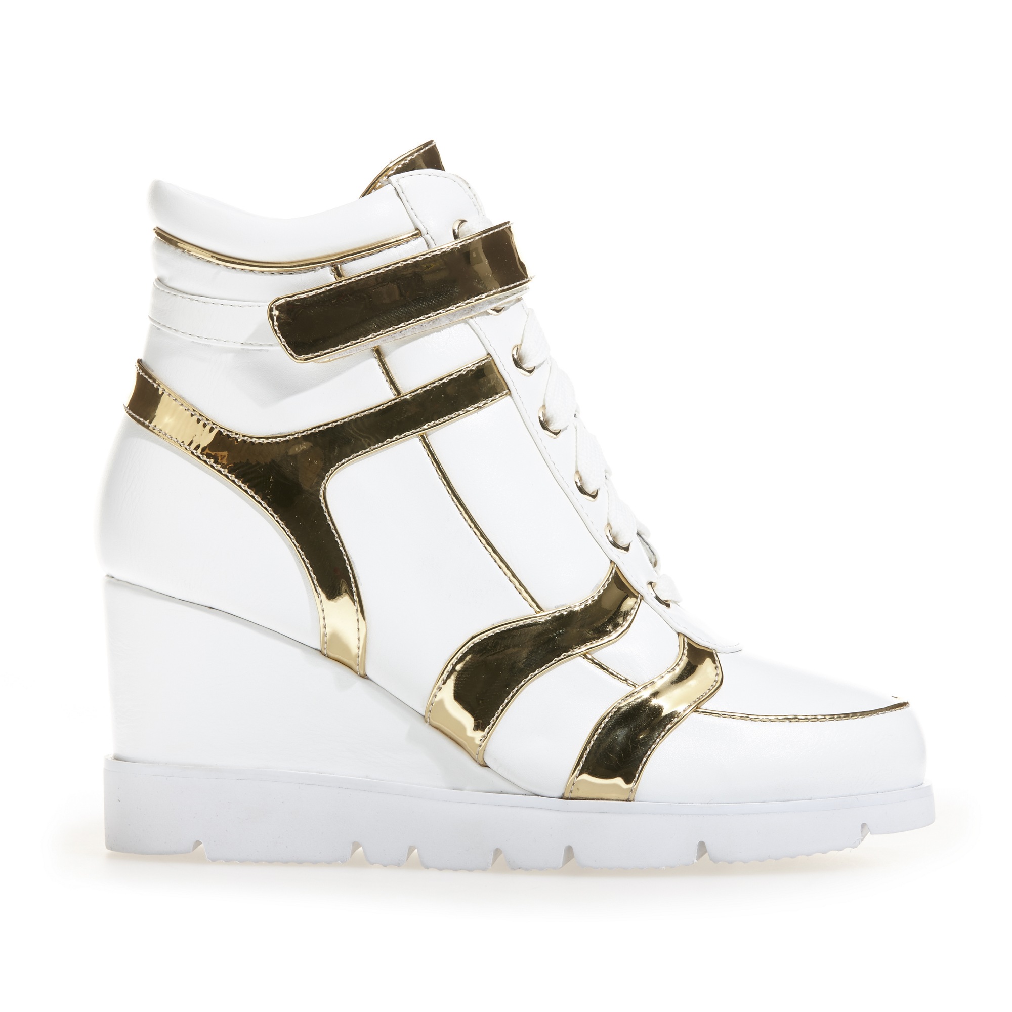 white and gold wedge sneakers