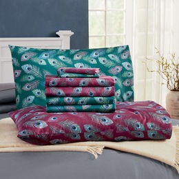 Peacock Feather Microfiber Sheet Set, , large