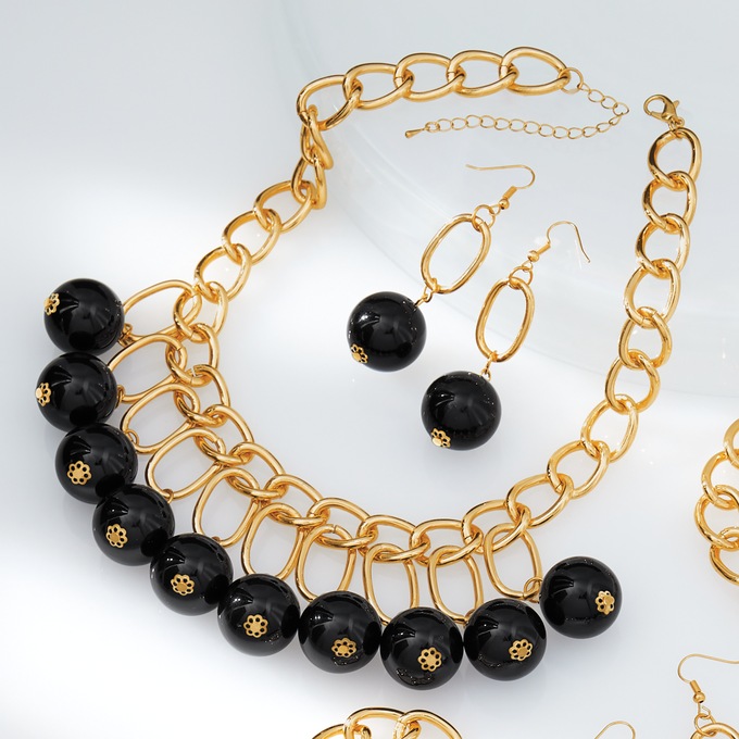 Color Ball Drop Link Necklace & Earring Set, , large