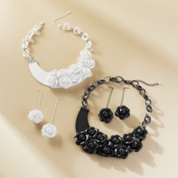 Floral 3-D Bib Necklace &amp; Earring Set, , large