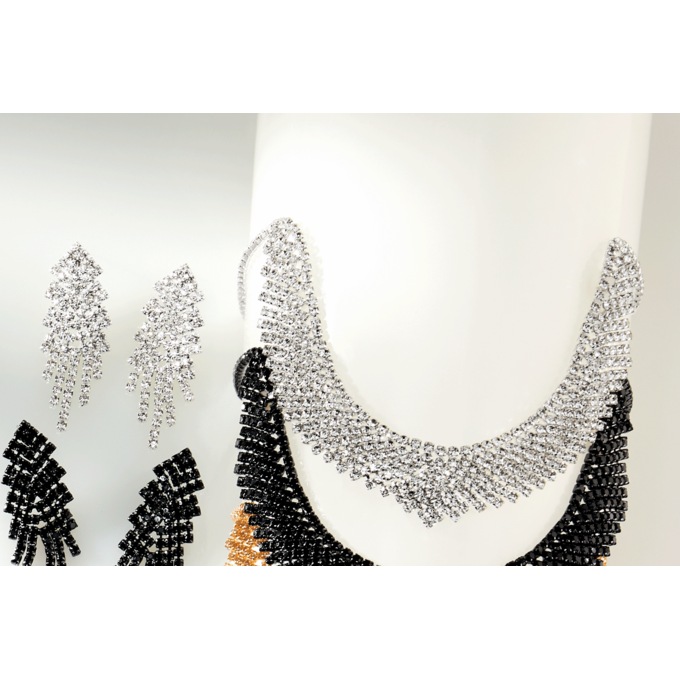 Crystal Necklace & Earring Set, Clear Silvertone, large