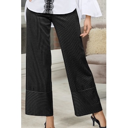 Wide-Leg Pinstripe Trouser for Women with Contrasting Hem Band, , large
