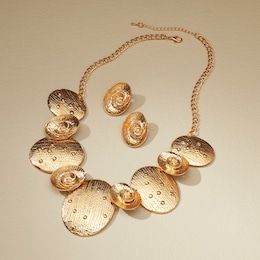 Textured Oval Necklace &amp; Earring Set, , large