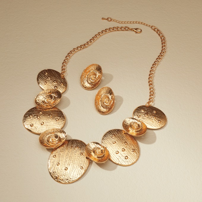 Textured Oval Necklace & Earring Set, , large