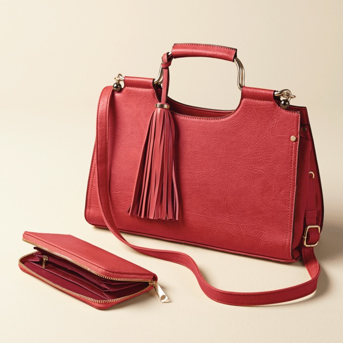 2-Piece Tassel Satchel, , large