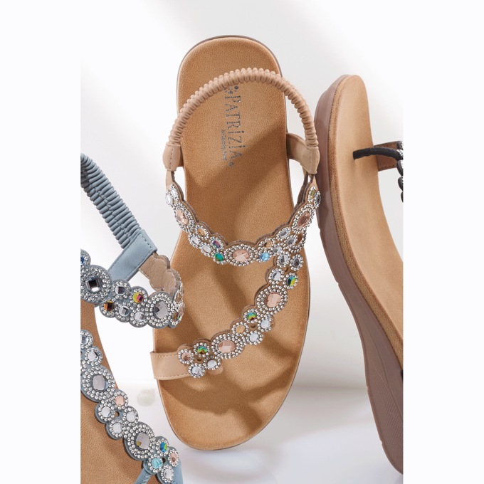 Sanjuan Faux Leather Toe Thong with Rhinestones and 1.5" Wedge Heel, , large
