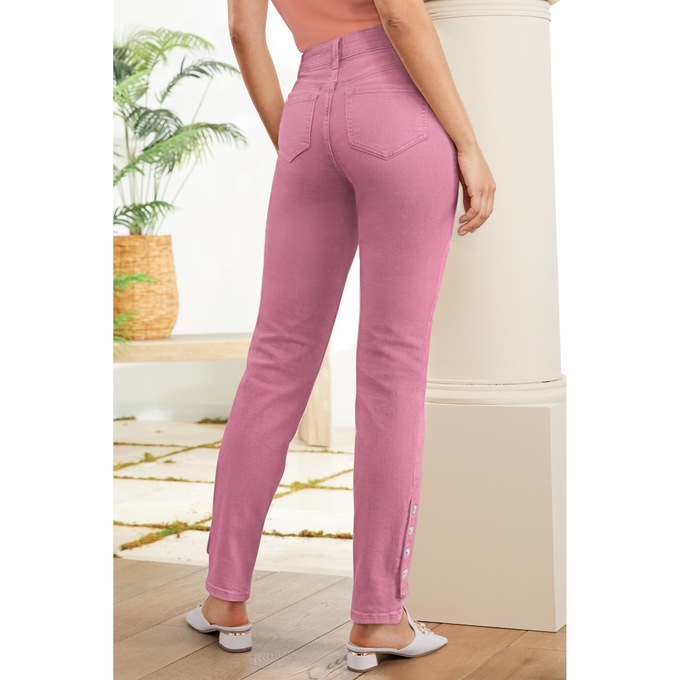 Lea Slim-Fit Stretch Jean with Metal-Button Ankle Detail, , large