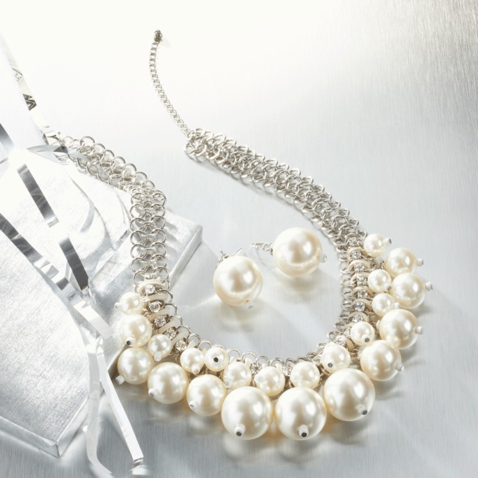 Faux-Pearl Link/Drop Necklace & Earring Set, , large
