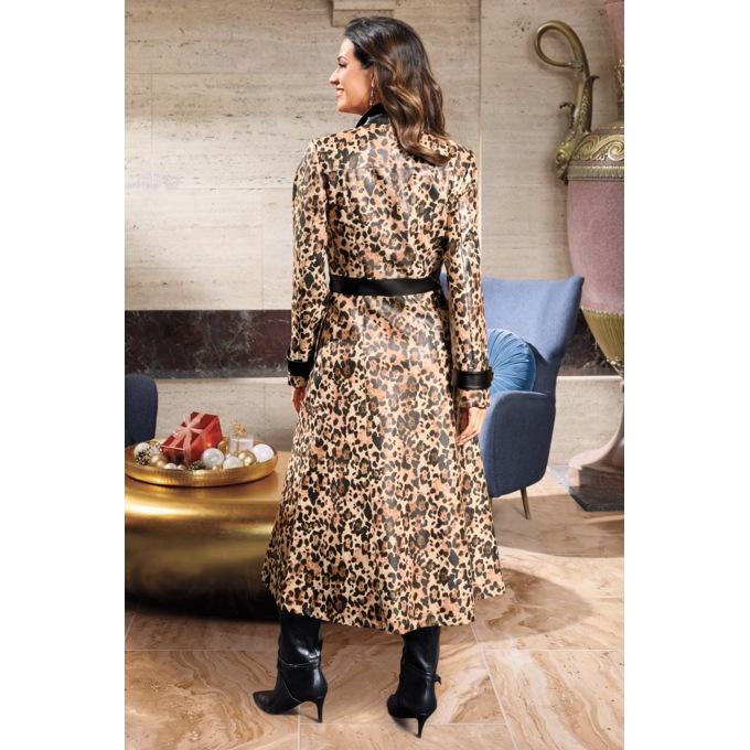 Lenore Faux-Leather Women's Trench Coat with Cascading Ruffle, , large