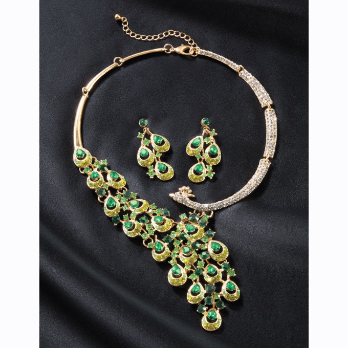 Peacock Embellished Crystal Necklace, , large