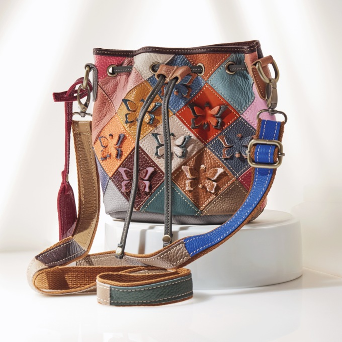 L'Artiste Genuine Leather Rainbow Drawstring Bag by Spring Step, Rainbow, large