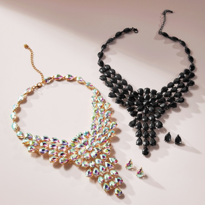 Crystal Pear-Cluster Necklace & Earring Set, , large