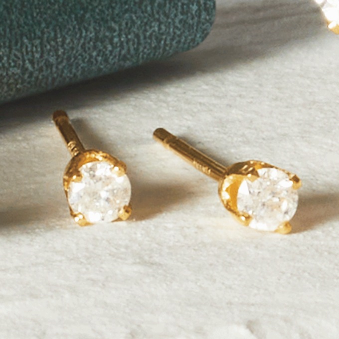 14K Gold Lab-Created Diamond Round Solitaire Post Earrings - .25 CTTW, Yellow Gold, large