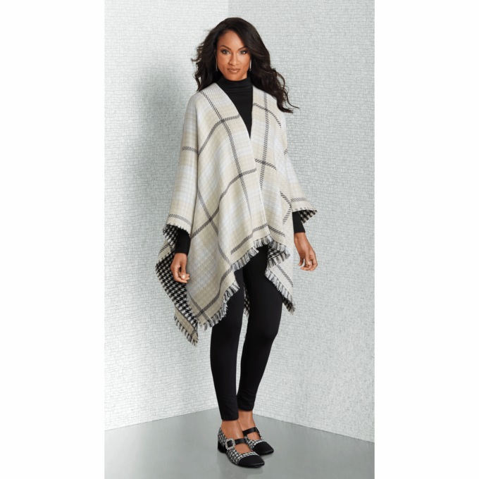 Houndstooth Reversible Wrap, , large