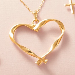 10K Gold Twisted Heart Pendant, , large