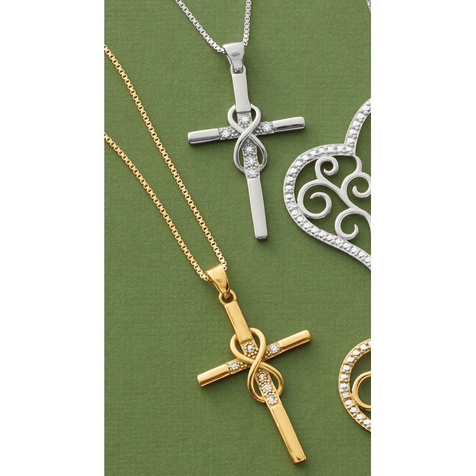 Diamond Cross Eternity Pendant, , large