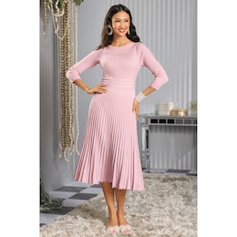 Shimmer Rib Women&#39;s Sweater Dress with Pleated Flared Skirt, , large