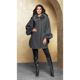 Faux-Fur Wool-Blend Cape, , large