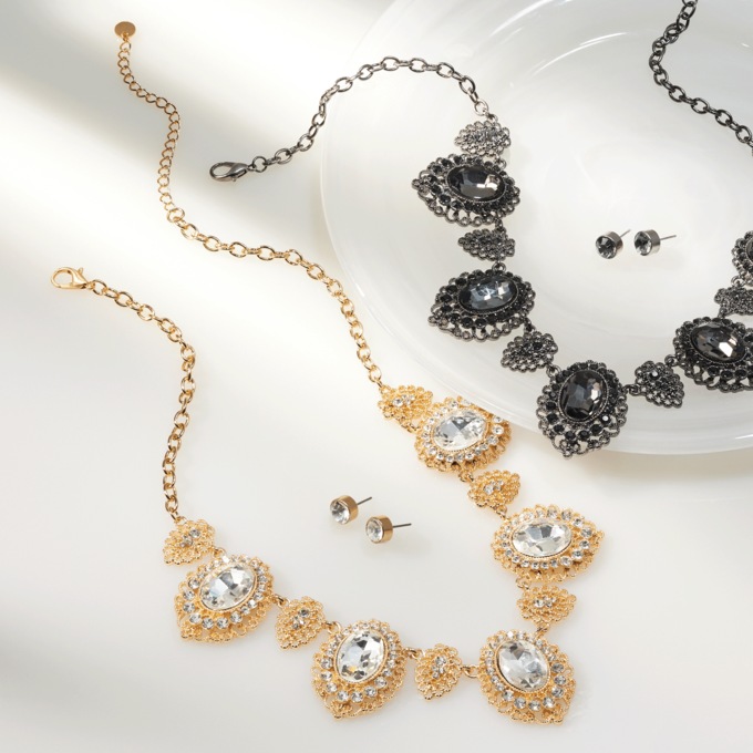 Crystal Vintage-Style Necklace & Earring Set, , large