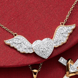 Diamond Pave Wings/Heart Pendant, , large