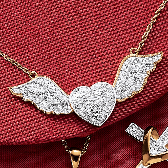 Diamond Pave Wings/Heart Pendant, , large