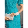 Curly Q Sheath Dress with Foral Mesh and Ruffles, Coastal Teal, large