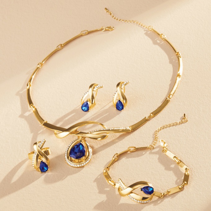 Color Crystal Necklace, Bracelet, Earring & Ring Set, , large