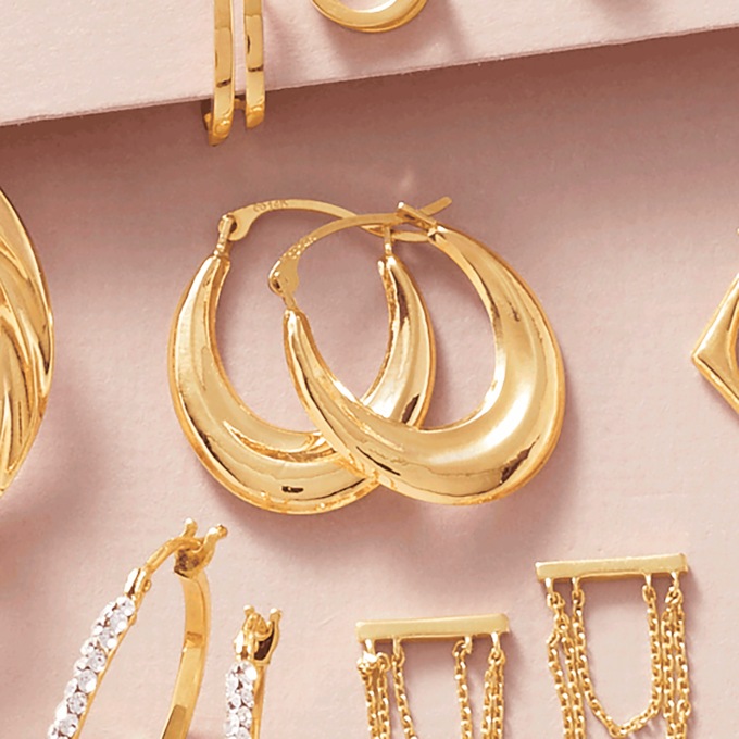 10K Gold Oval Puff Hoops, , large