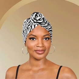Animal Print Pull-On Turban with 3D Rosette, , large