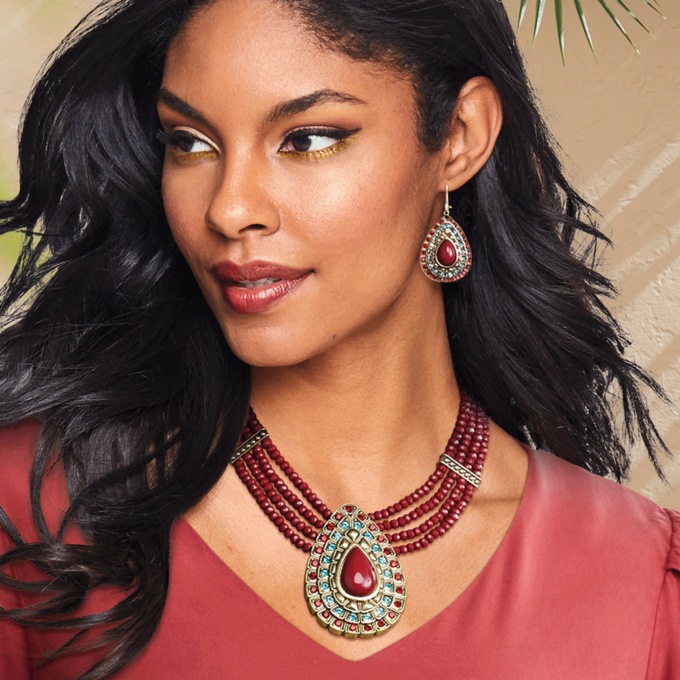 Pear/Multi-Crystal/Bead Necklace & Earrings Set, , large