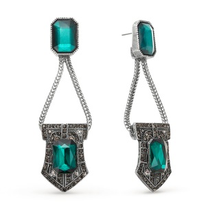 Green Faux Marcasite Earrings, , large