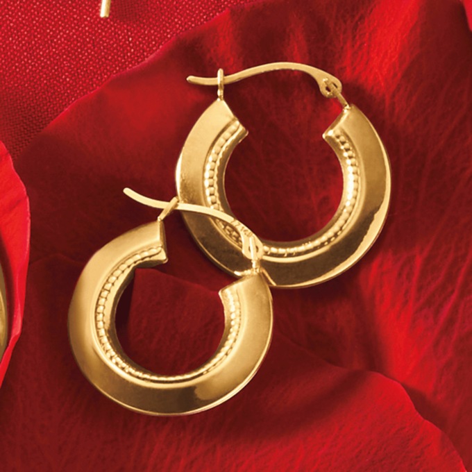 10K Gold Edge Puff Hoops, , large