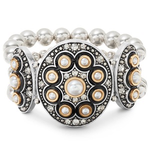 Oval Faux-Pearl Stretch Bracelet, , large