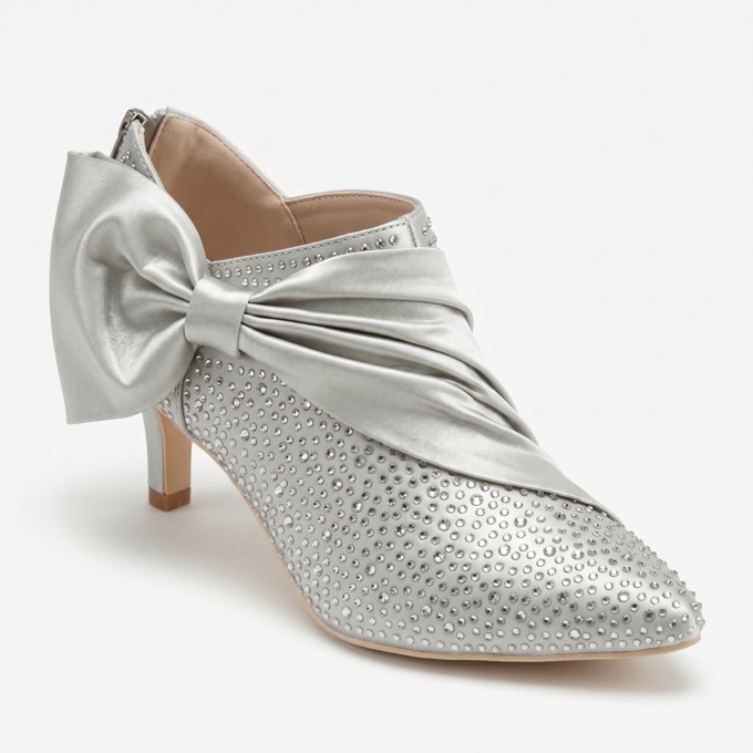 Rhinestone Satin Bow Shootie for Women with Memory Foam and 2.25" Heel, , large