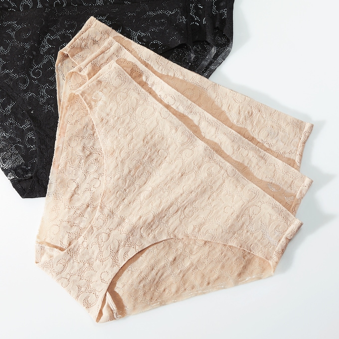 3-Pack Women&rsquo;s All-Over Lace Mid-Rise Panties with No-Ride Gripper Legs, , large